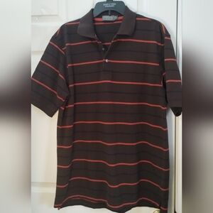 Men's Talbots Brown and Orange Striped Polo Shirt